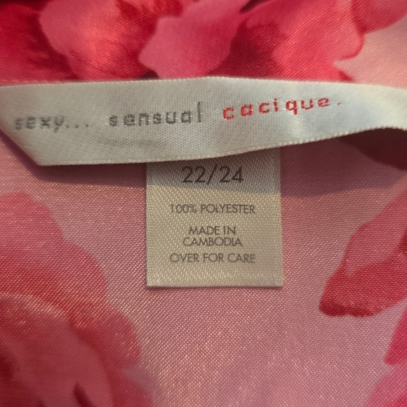 Cacique Pink Red Floral Women Satin Button Front Nightshirt Sleepwear Size 22/24 - Picture 2 of 7